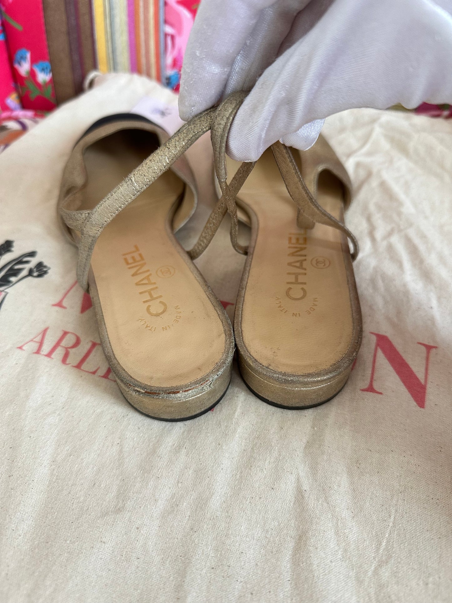 Chanel - Slingback en cuir doré | T.38,5
