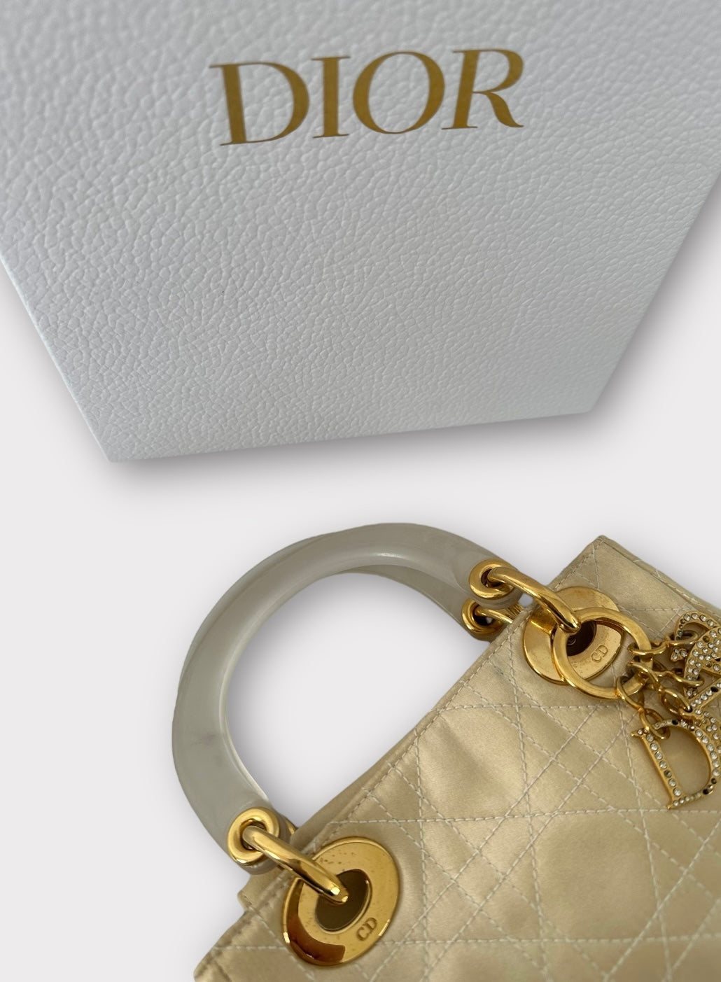 Sac mini Lady Dior en soie beige