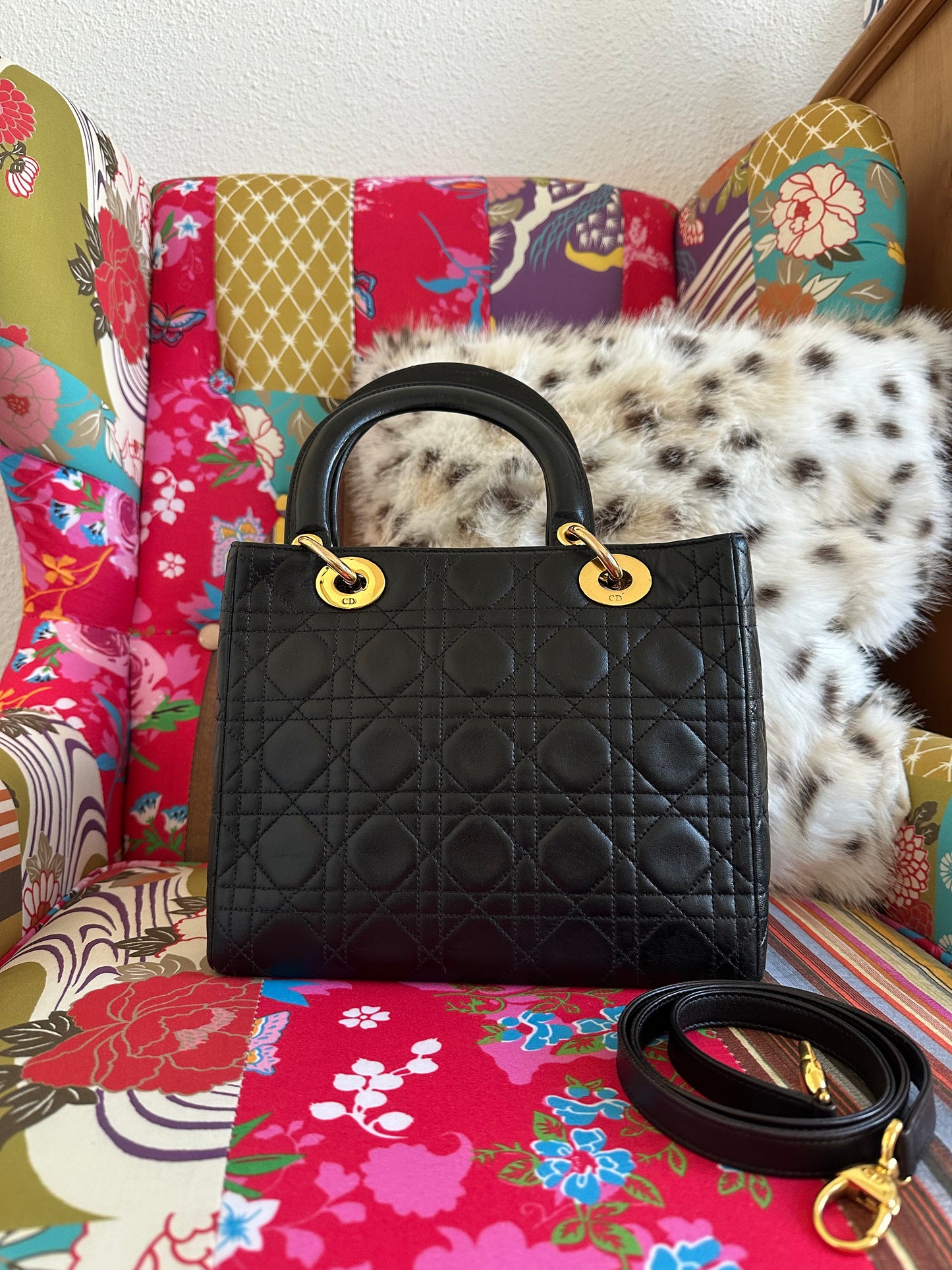 Dior - Lady Dior Medium vintage cuir noir