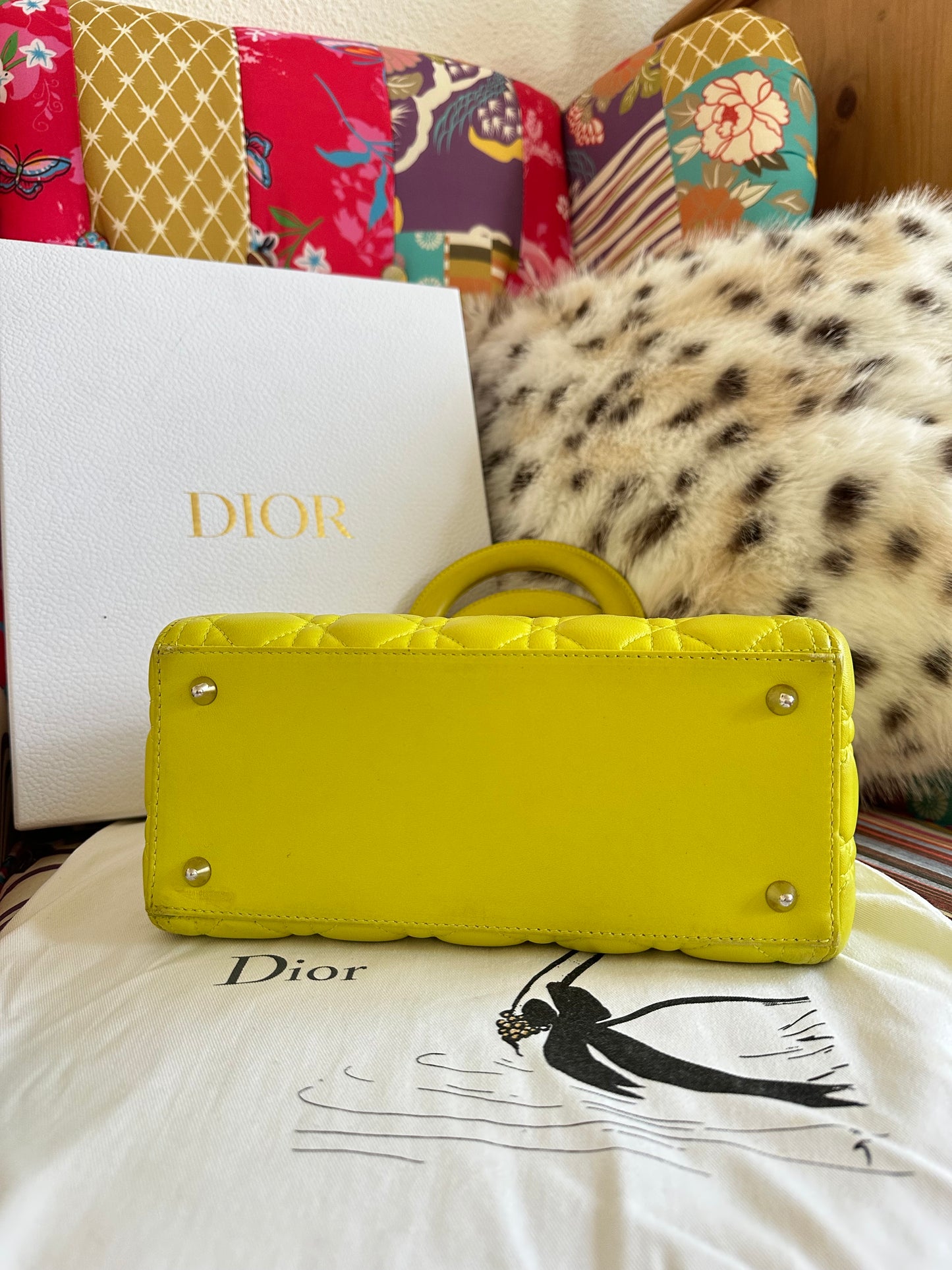 Dior - Lady Dior Medium cuir jaune anis