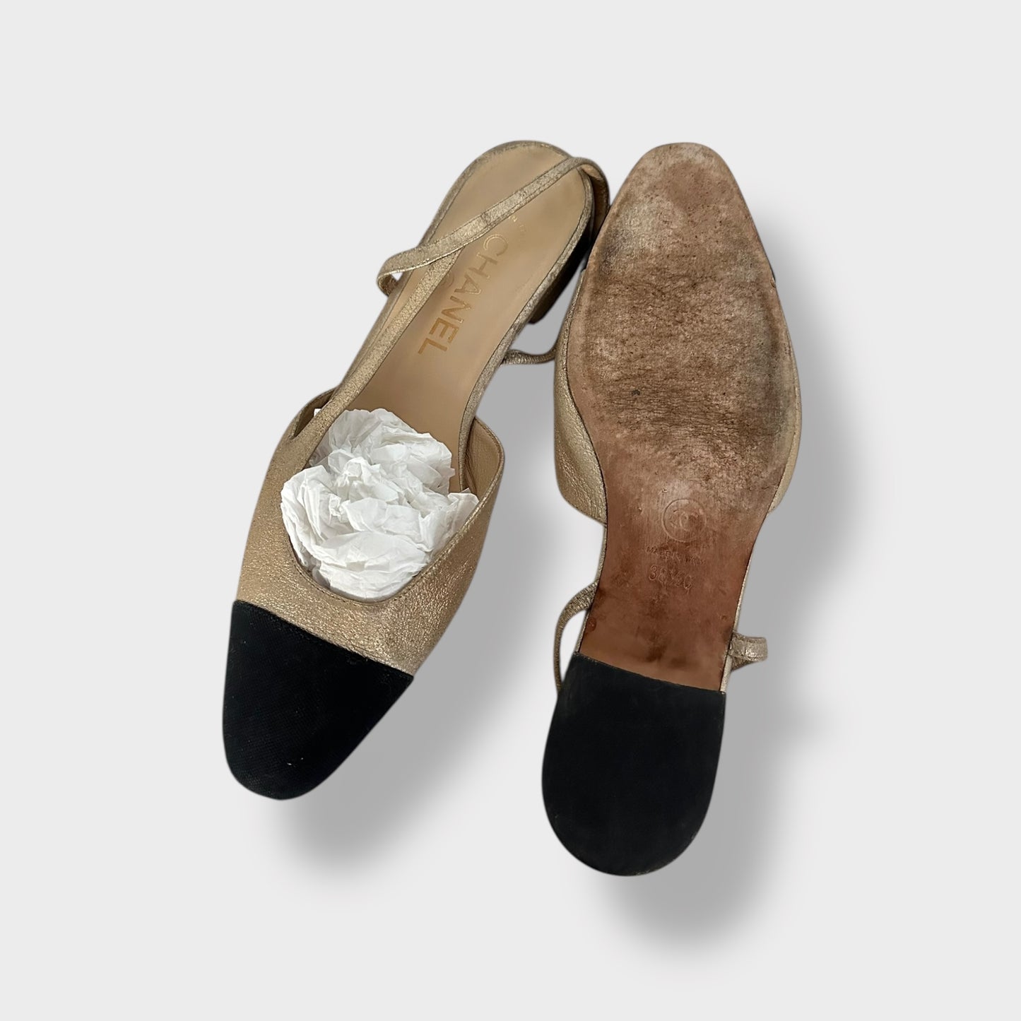 Chanel - Slingback en cuir doré | T.38,5