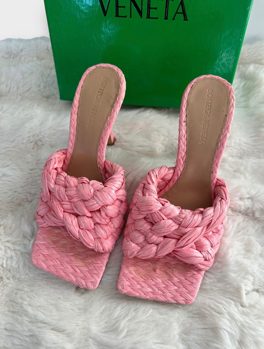 Bottega Veneta - Mules Lido en raphia rose | T.36,5