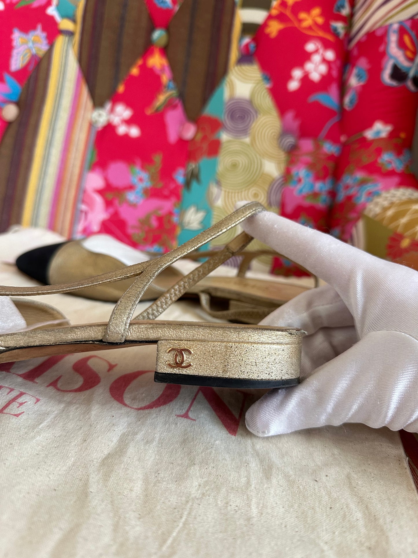 Chanel - Slingback en cuir doré | T.38,5