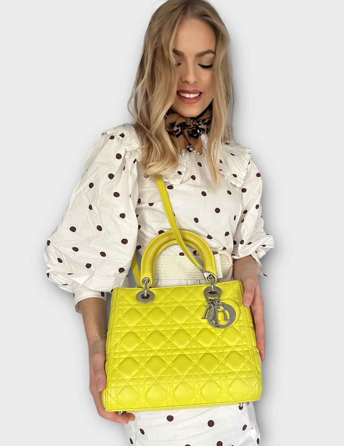 Lady Dior Medium cuir jaune anis
