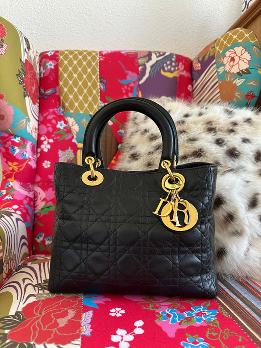 Dior - Lady Dior Medium vintage cuir noir