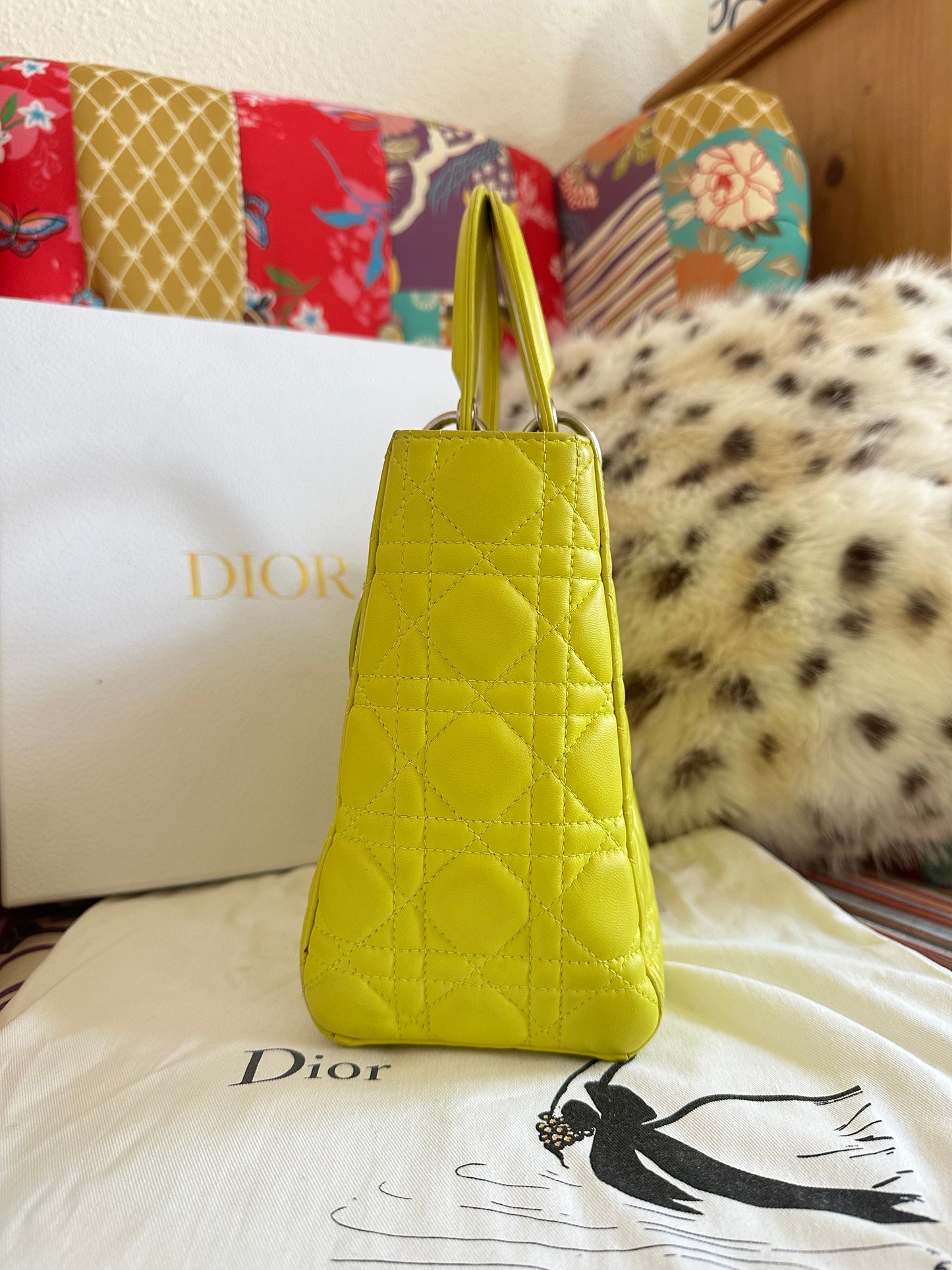 Dior - Lady Dior Medium cuir jaune anis