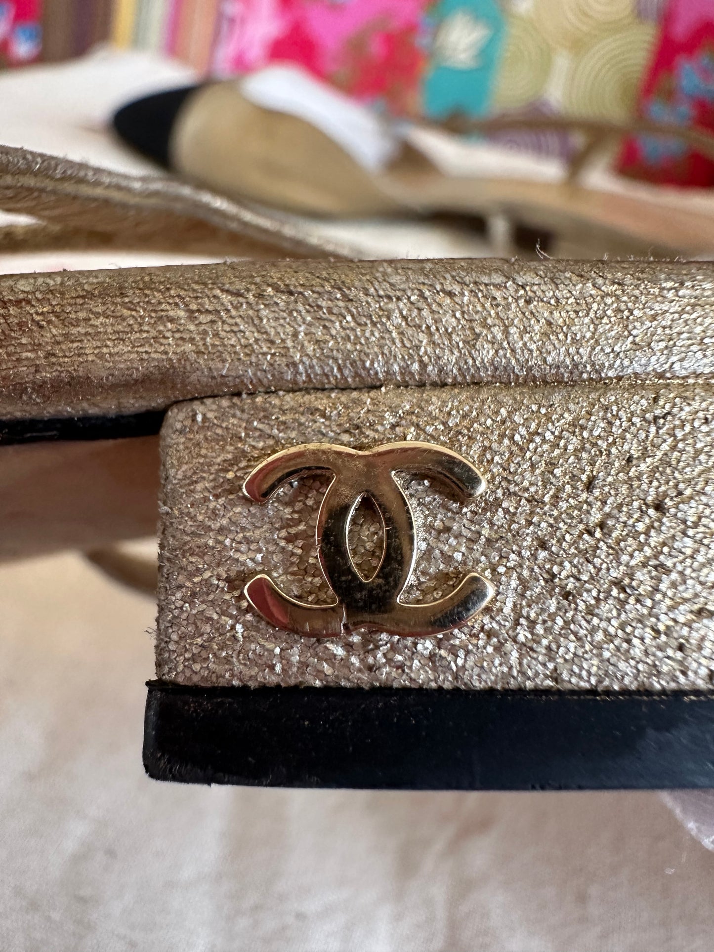 Chanel - Slingback en cuir doré | T.38,5