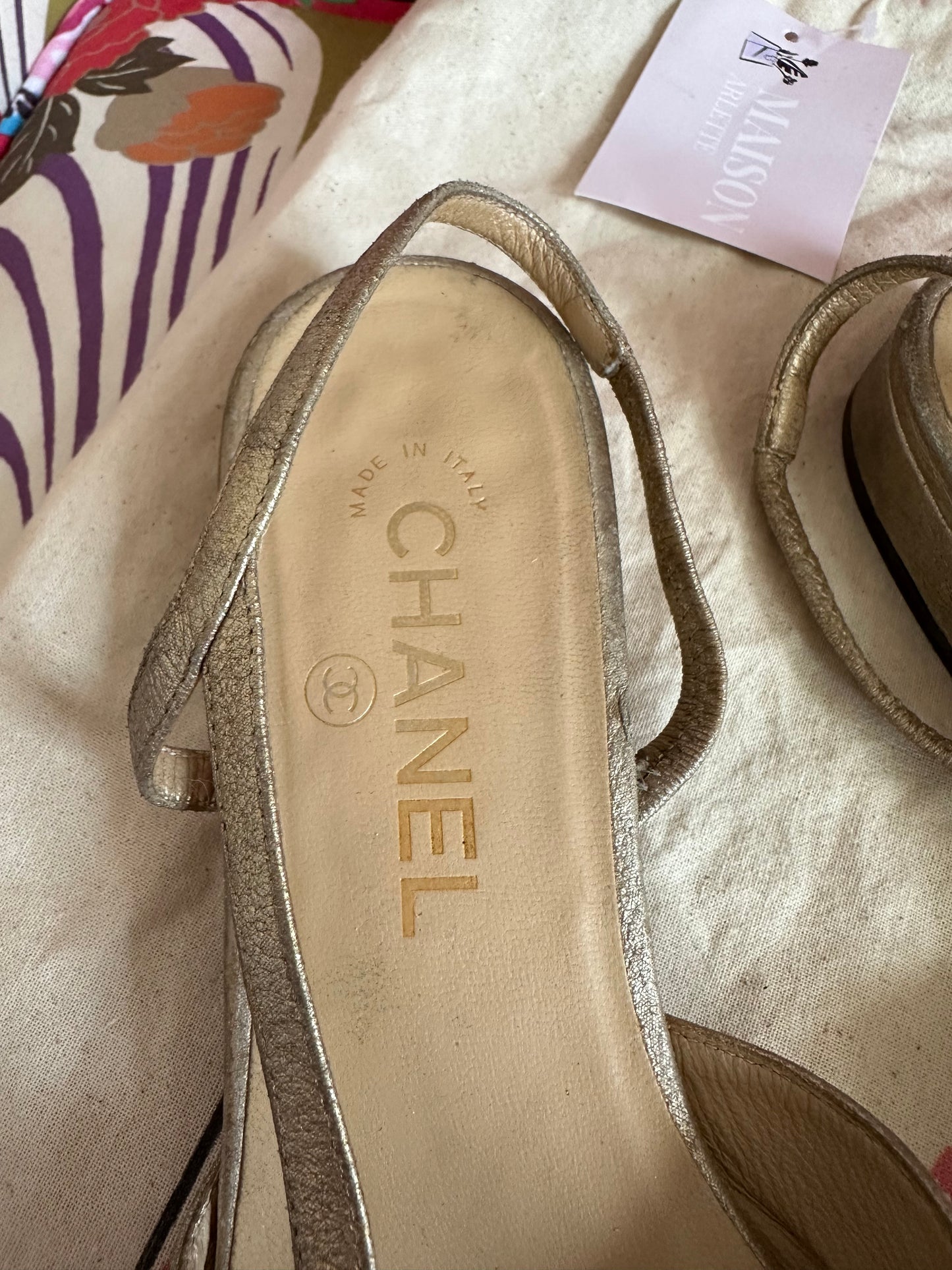 Chanel - Slingback en cuir doré | T.38,5