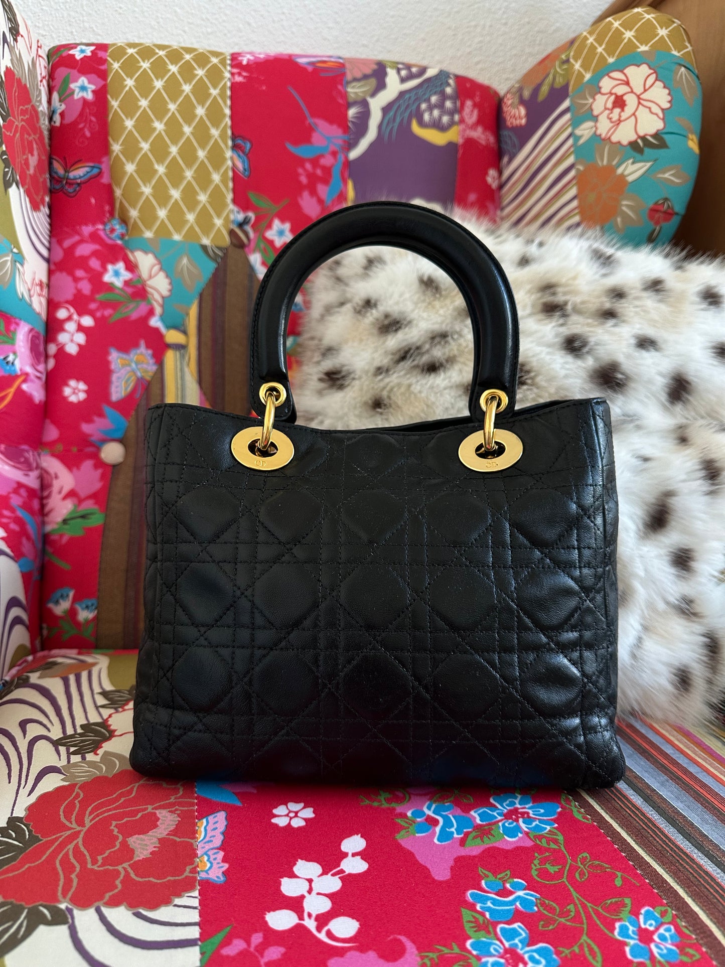 Dior - Lady Dior Medium vintage cuir noir