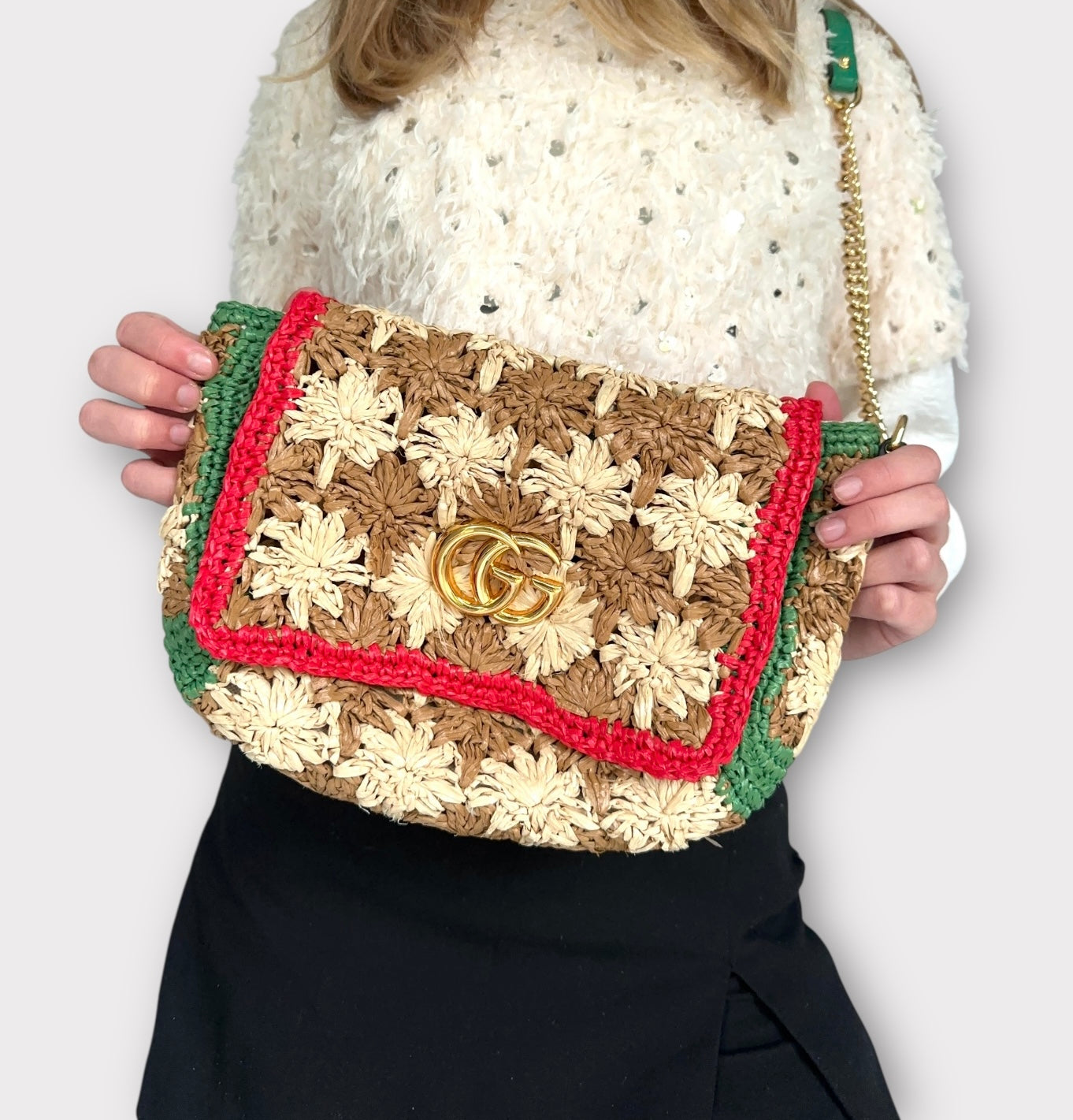 Gucci - GG Marmont floral raphia bandoulière