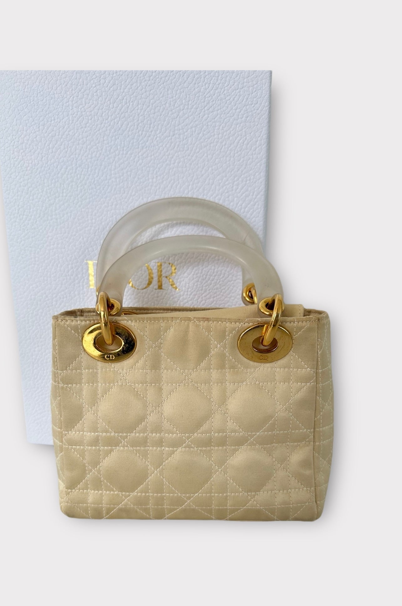 Sac mini Lady Dior en soie beige