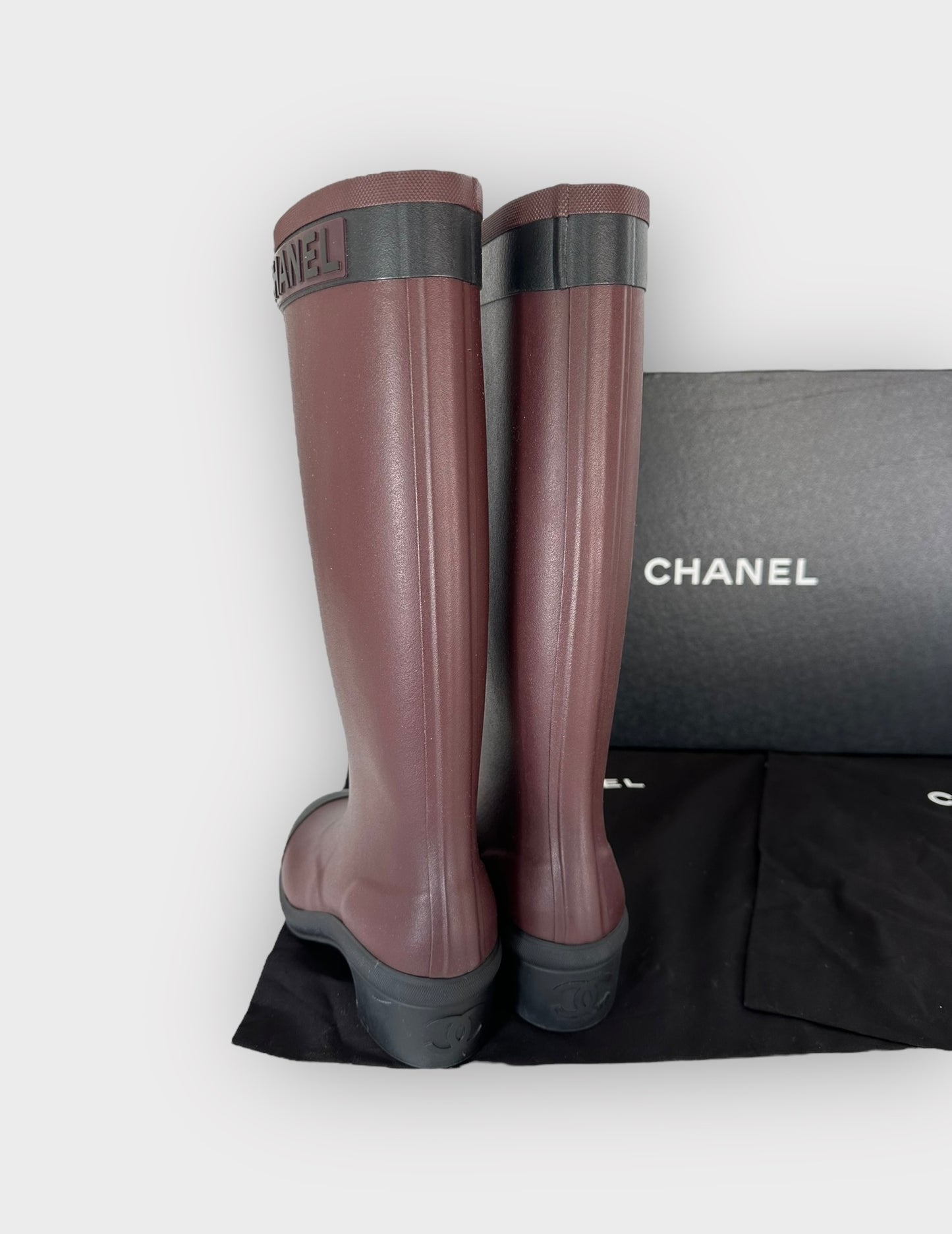 Chanel – Bottes de pluie Burgundy | T.39