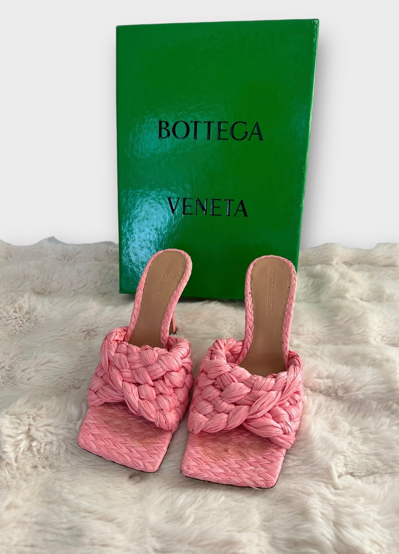 Bottega Veneta - Mules Lido en raphia rose | T.36,5