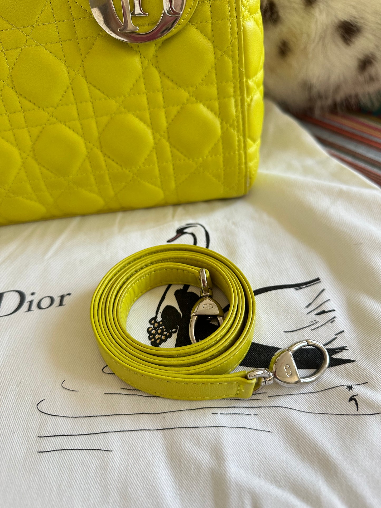Dior - Lady Dior Medium cuir jaune anis