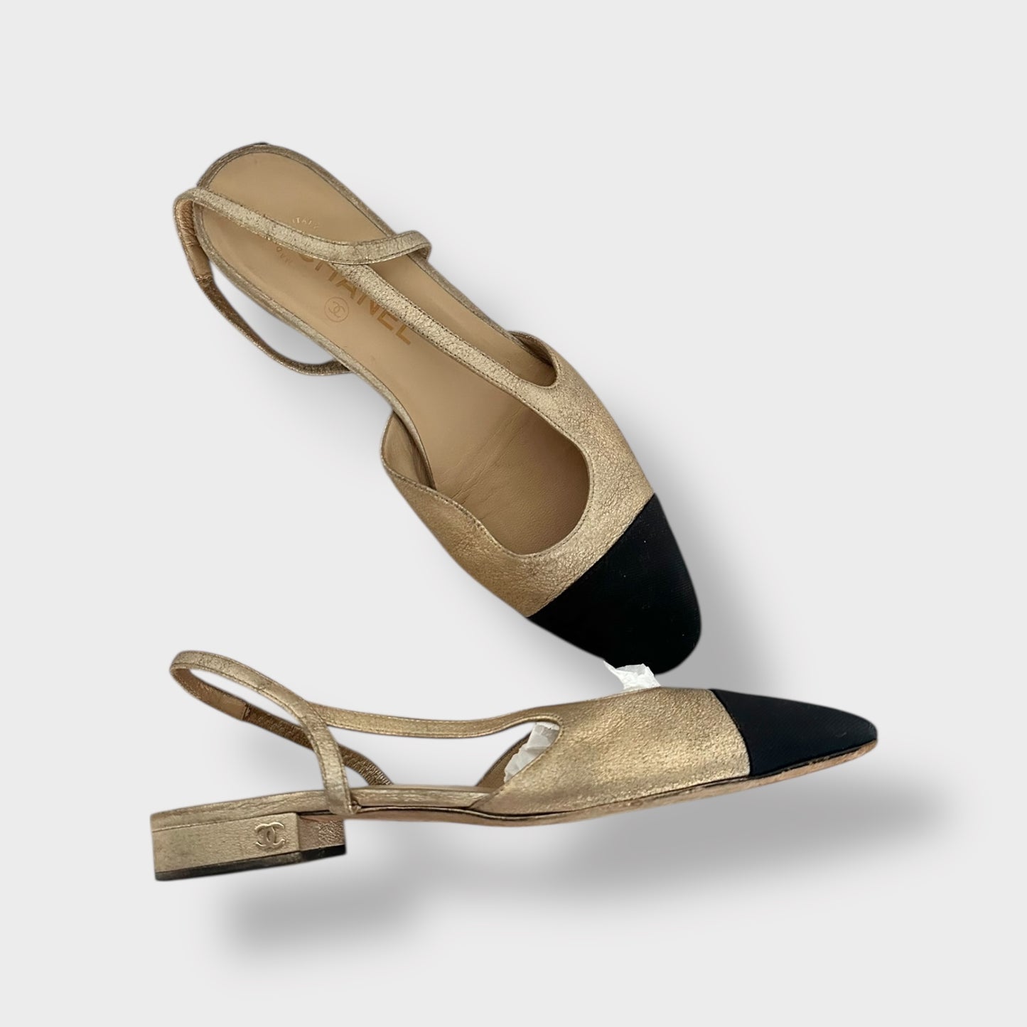 Chanel - Slingback en cuir doré | T.38,5