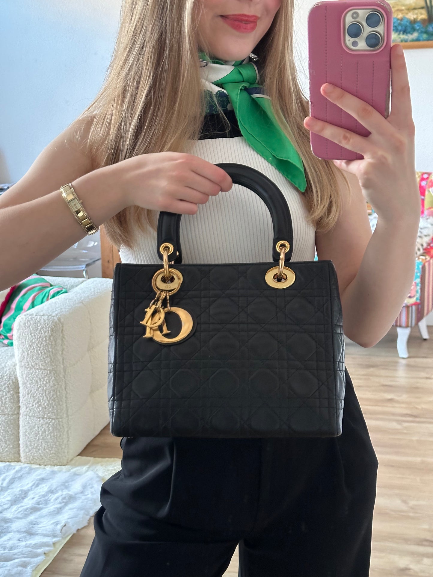 Dior - Lady Dior Medium vintage cuir noir