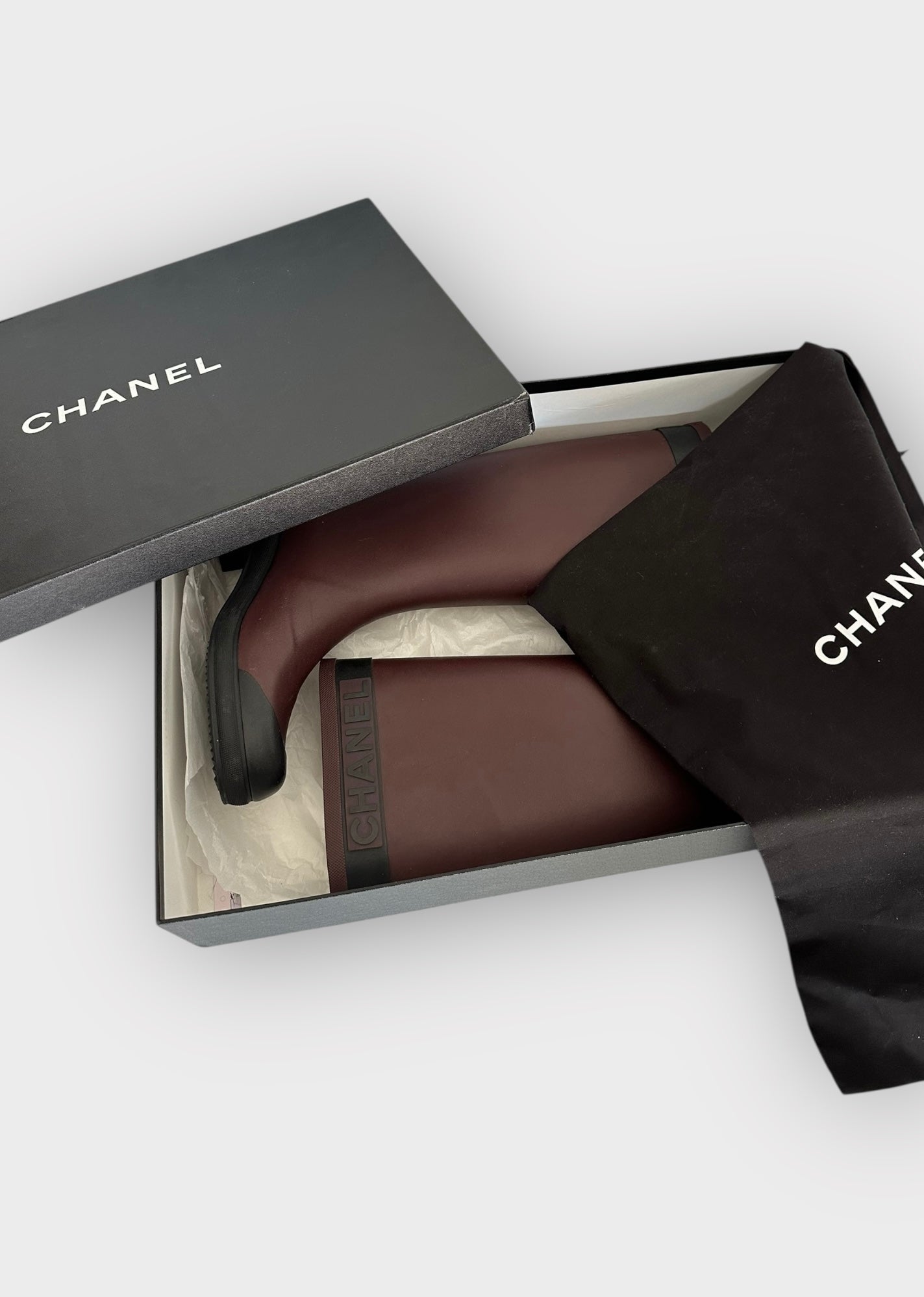 Chanel – Bottes de pluie Burgundy | T.39