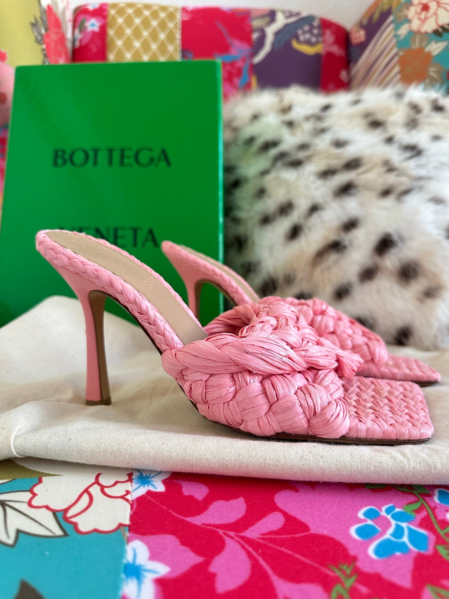 Bottega Veneta - Mules Lido en raphia rose | T.36,5