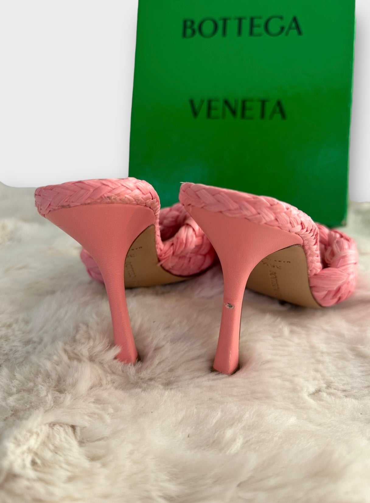 Bottega Veneta - Mules Lido en raphia rose | T.36,5