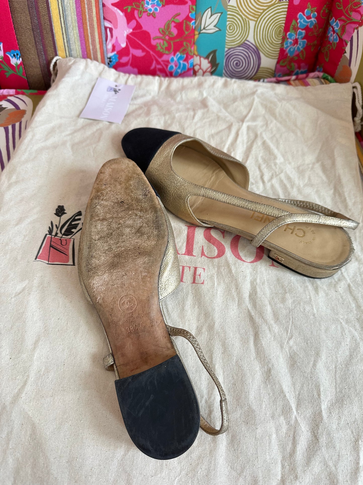 Chanel - Slingback en cuir doré | T.38,5