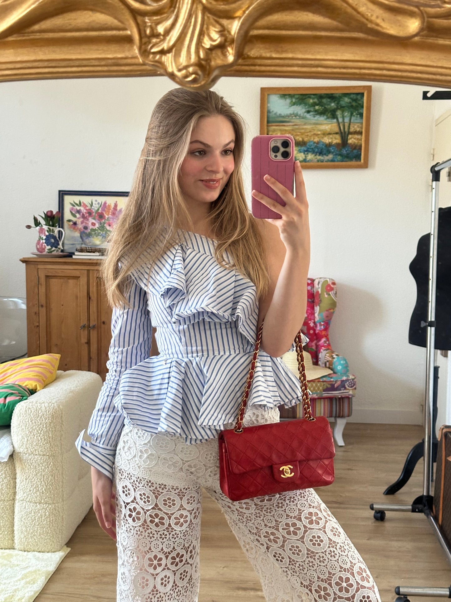 Chanel - sac Timeless small 23 rouge plaquée or vintage
