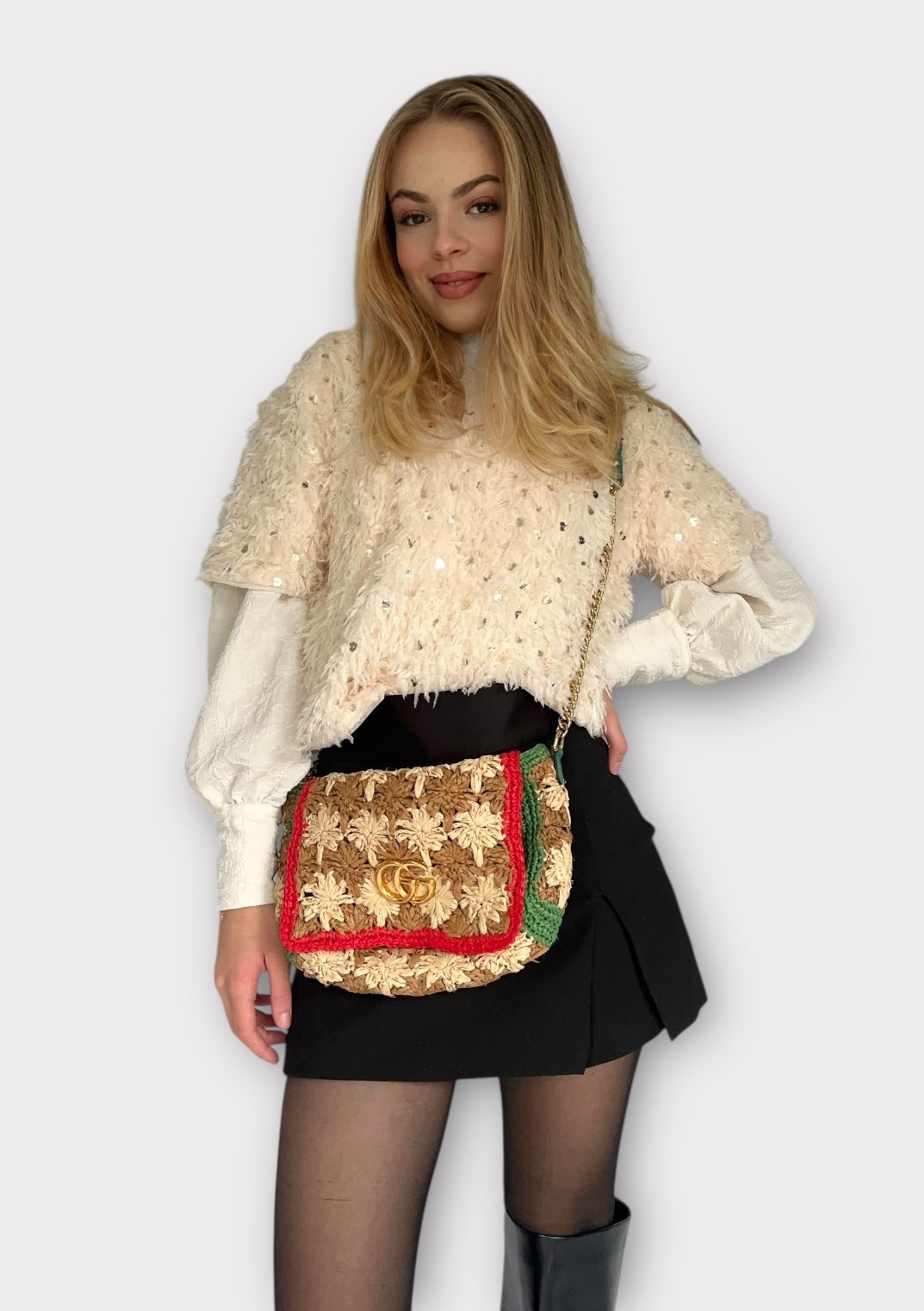 Gucci - GG Marmont floral raphia bandoulière