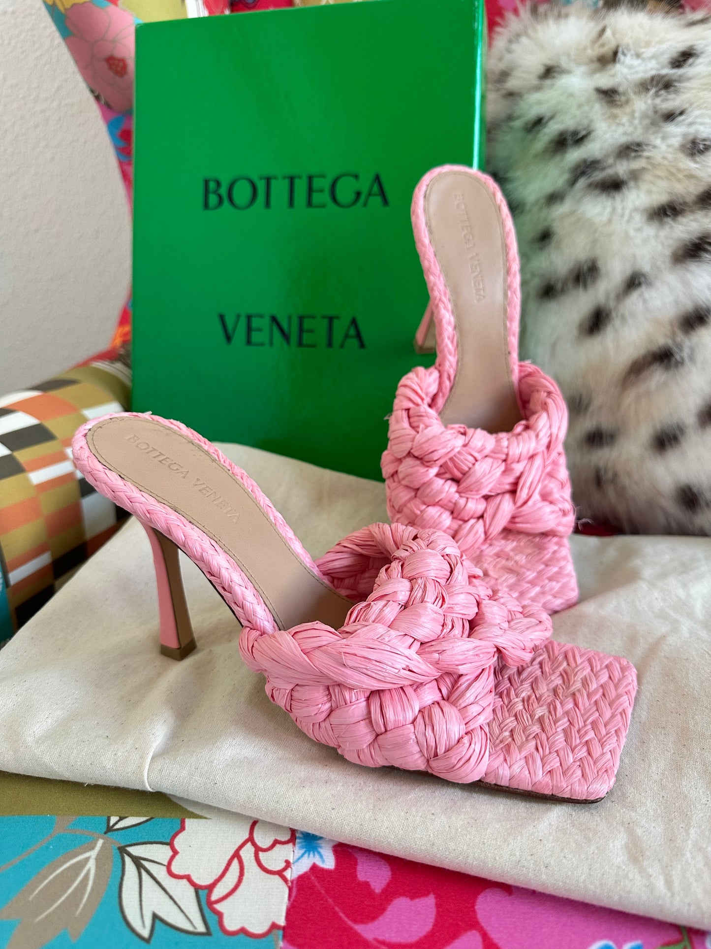 Bottega Veneta - Mules Lido en raphia rose | T.36,5