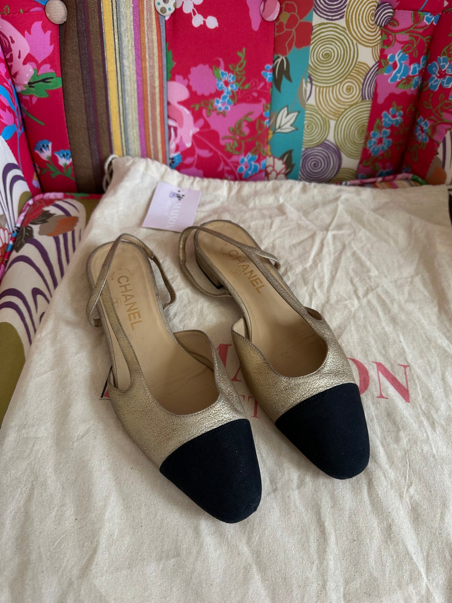 Chanel - Slingback en cuir doré | T.38,5