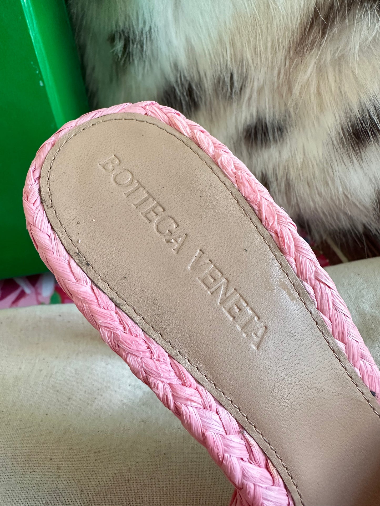 Bottega Veneta - Mules Lido en raphia rose | T.36,5