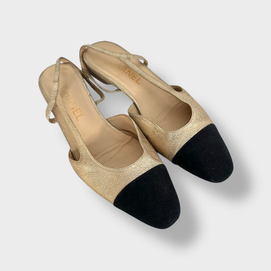 Chanel - Slingback en cuir doré | T.38,5