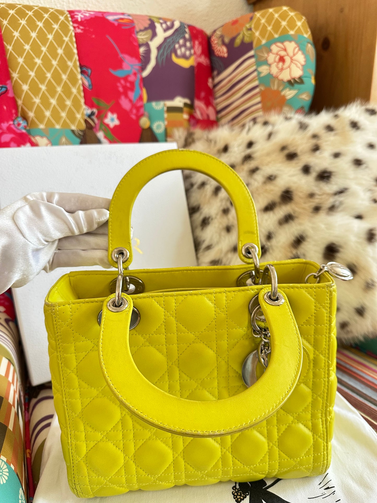 Dior - Lady Dior Medium cuir jaune anis