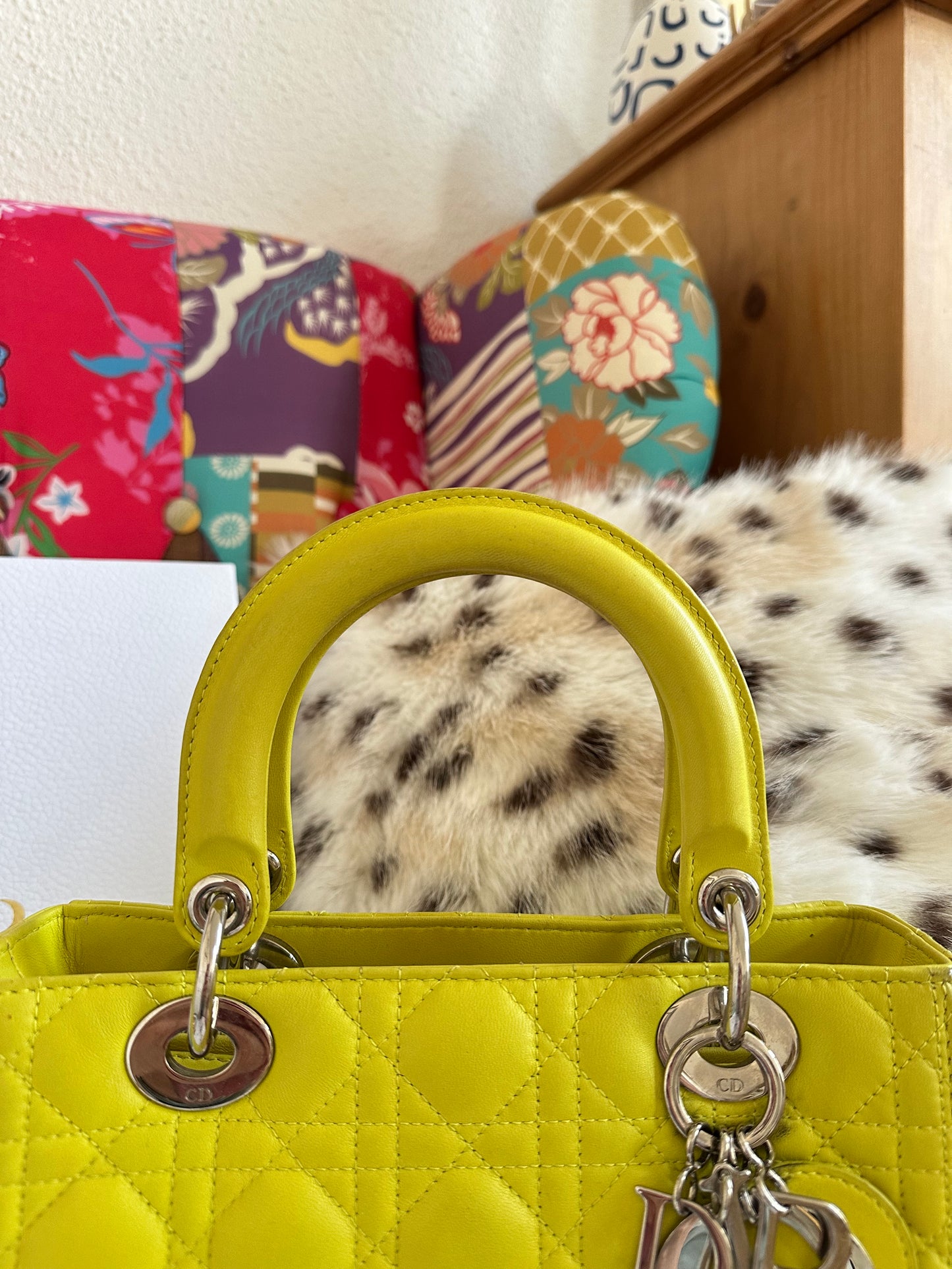 Dior - Lady Dior Medium cuir jaune anis