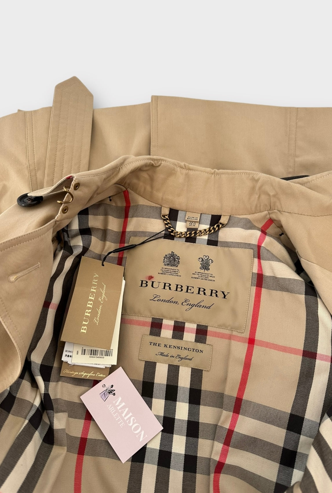 Burberry Trench-coat modèle “ the Kensington ” Honey long heritage| T.XS