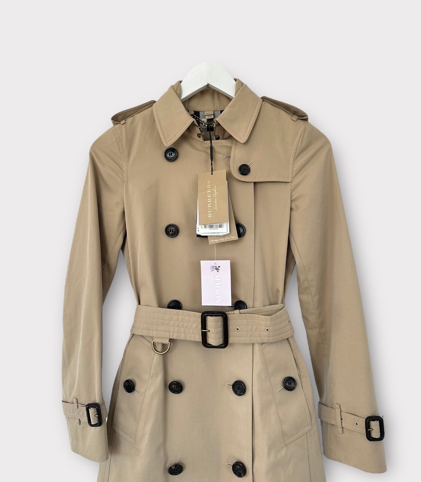 Burberry Trench-coat modèle “ the Kensington ” Honey long heritage| T.XS