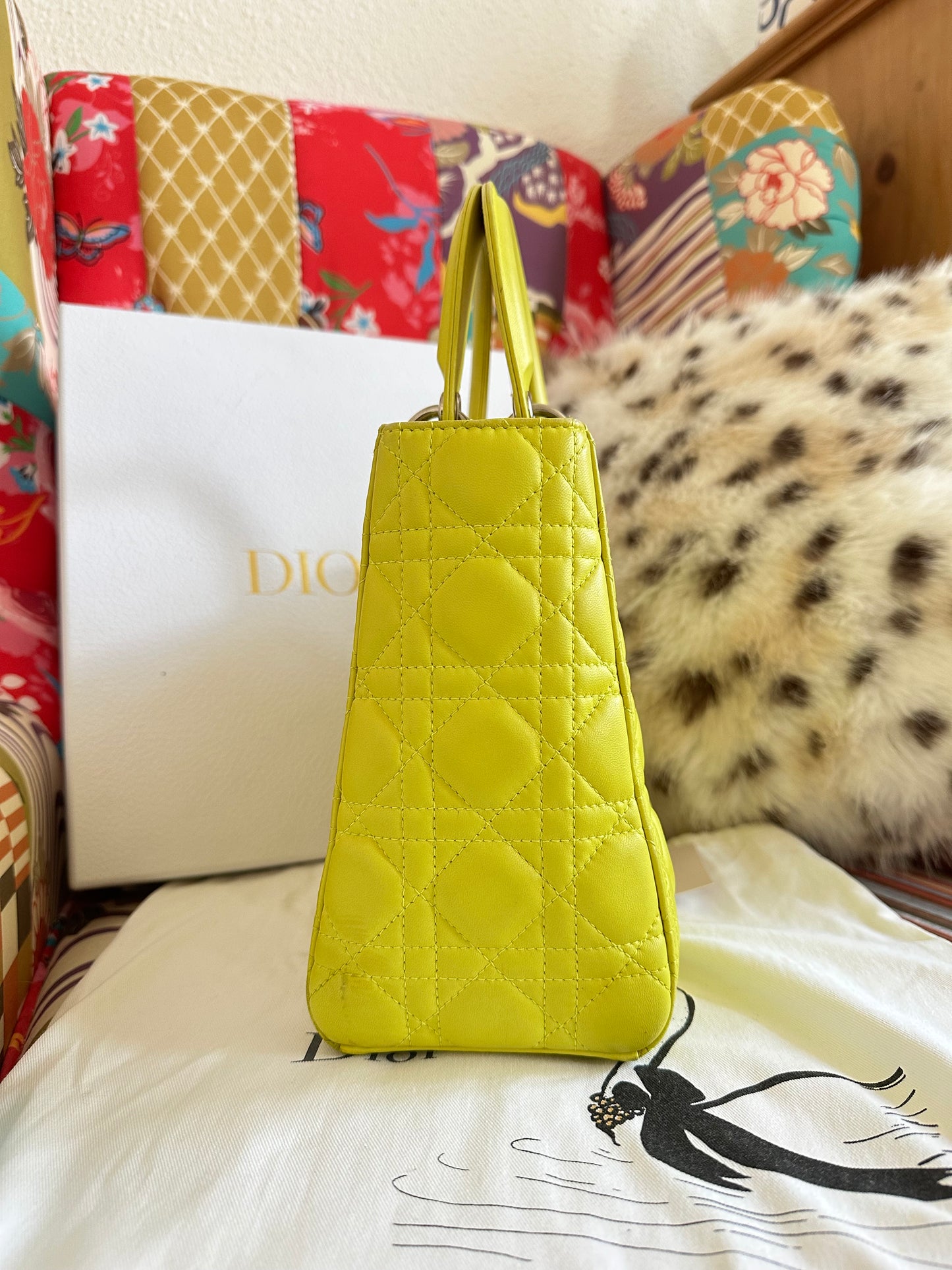 Dior - Lady Dior Medium cuir jaune anis