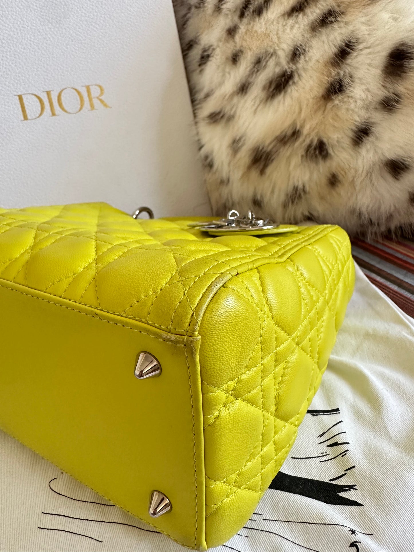 Dior - Lady Dior Medium cuir jaune anis