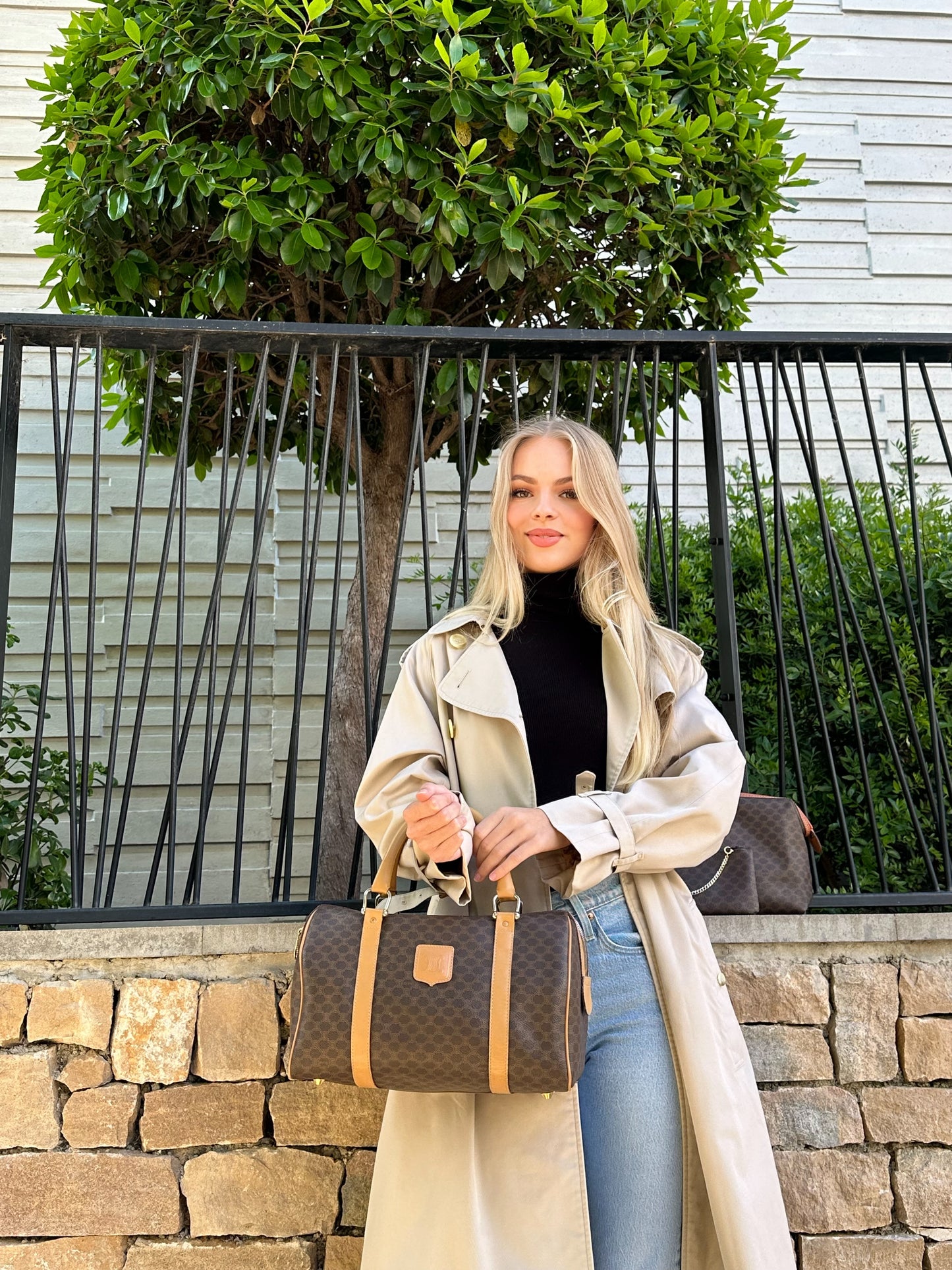 CELINE sac Boston toile Macadam