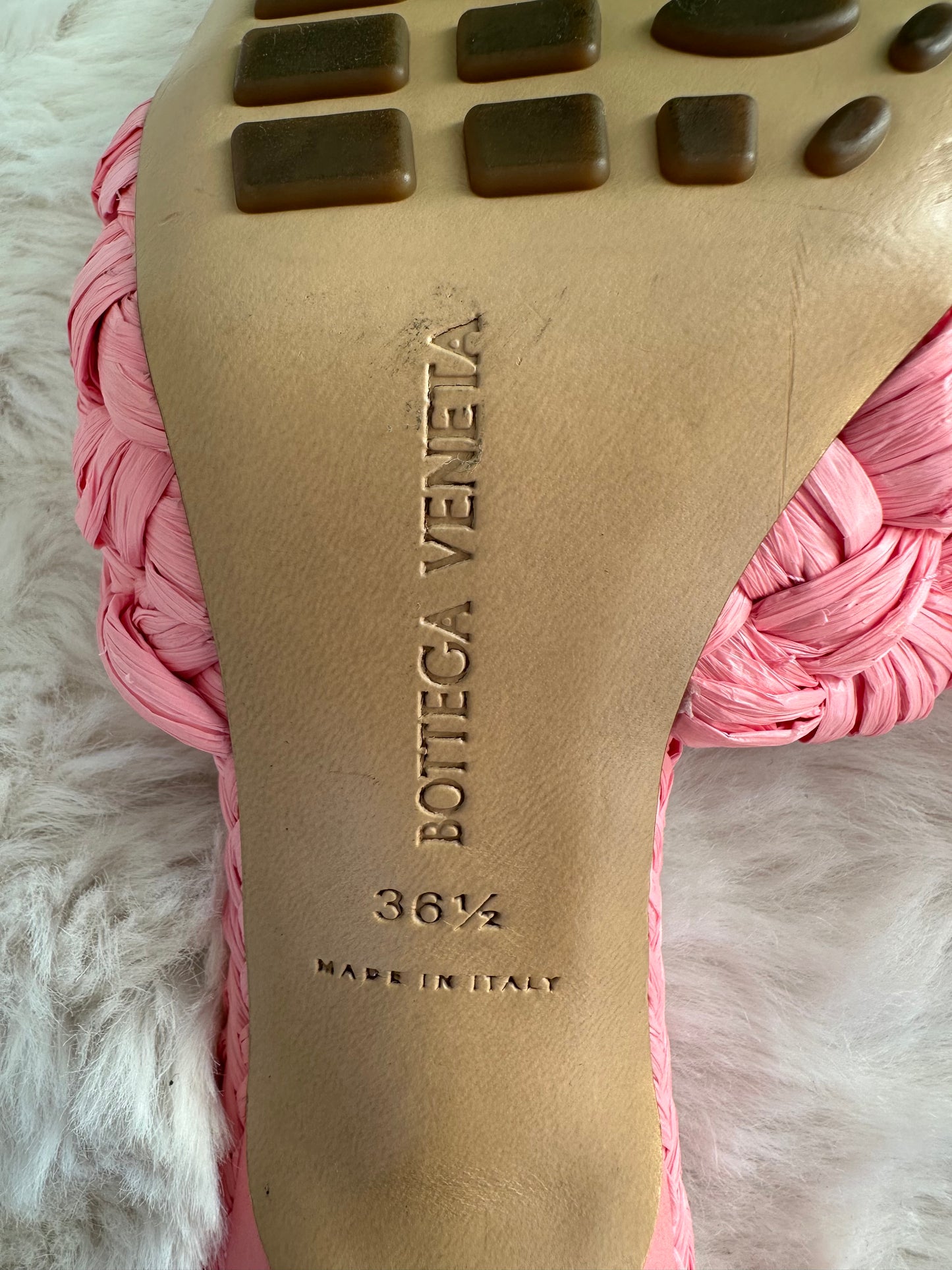 Bottega Veneta - Mules Lido en raphia rose | T.36,5