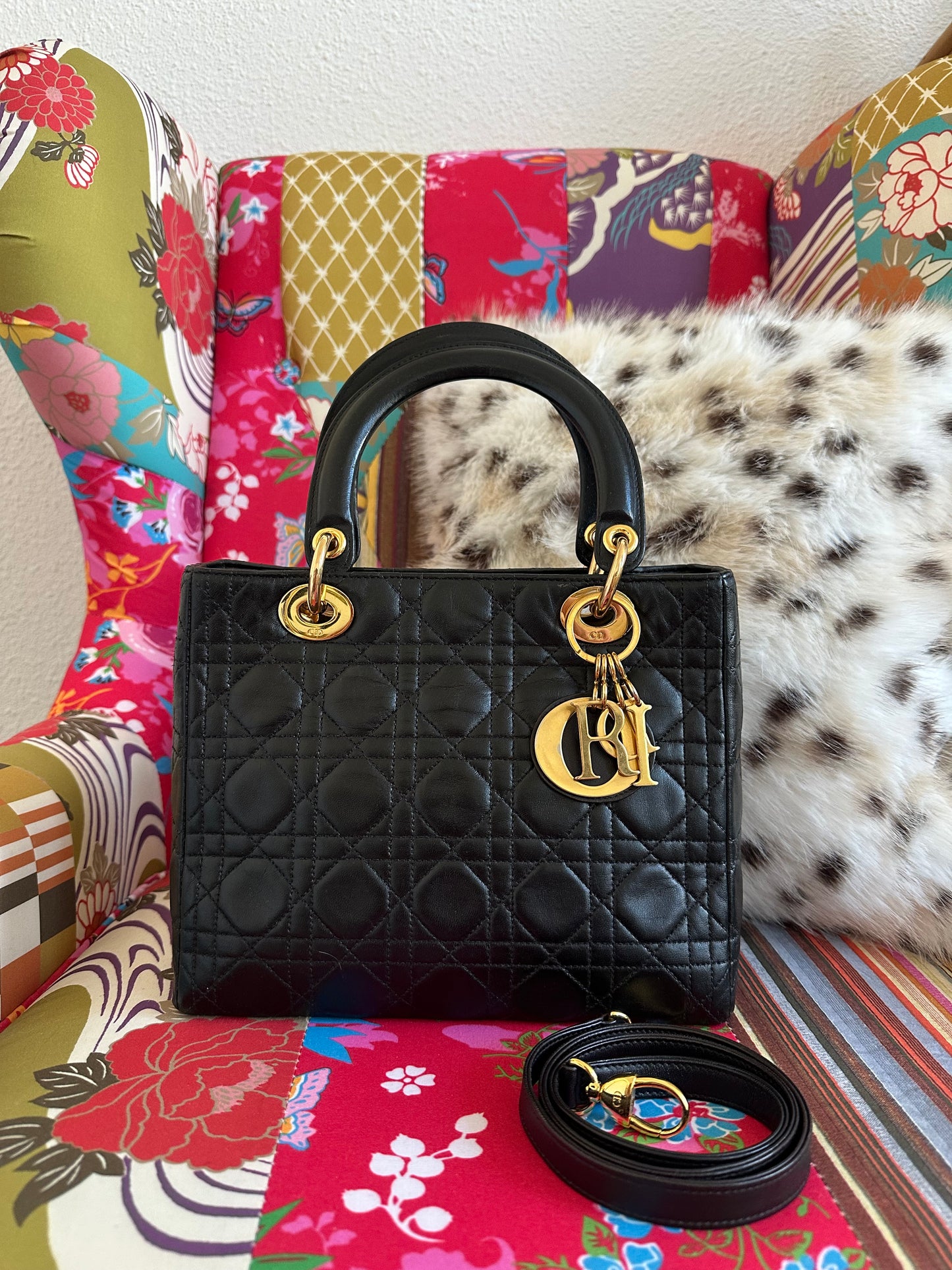 Dior - Lady Dior Medium vintage cuir noir