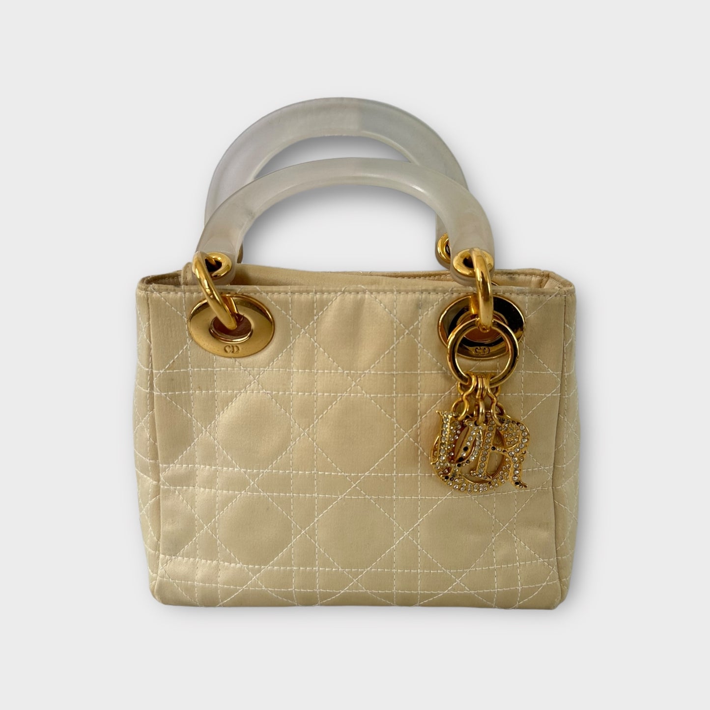 Sac mini Lady Dior en soie beige