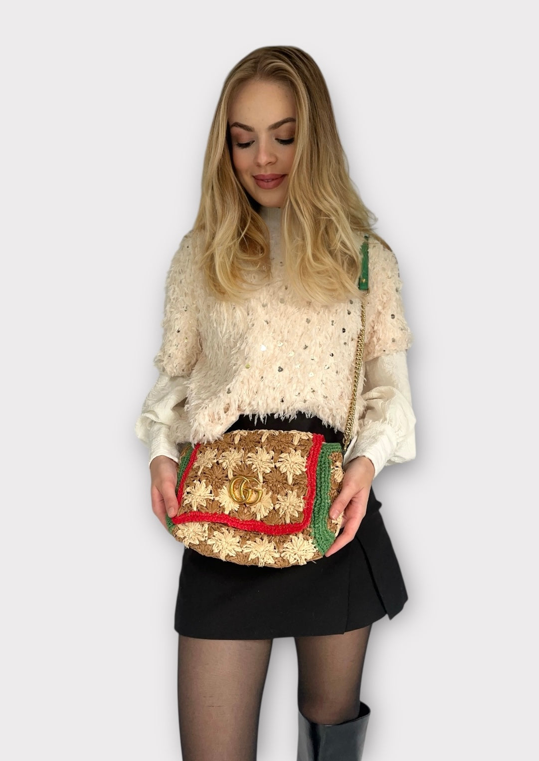 Gucci - GG Marmont floral raphia bandoulière