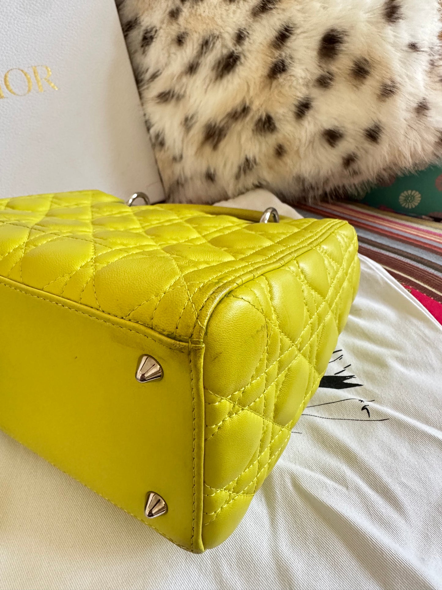 Dior - Lady Dior Medium cuir jaune anis
