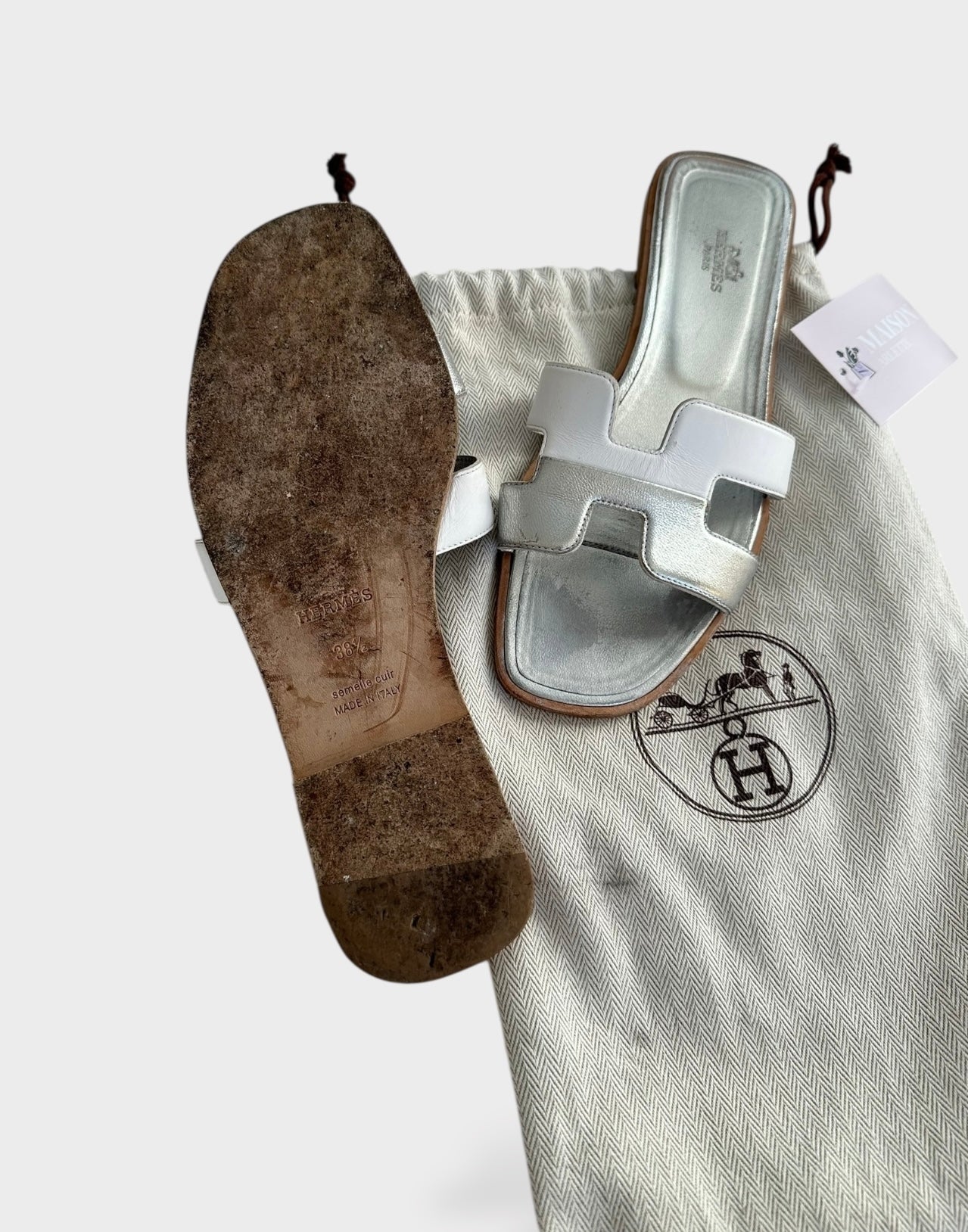 Hermès - Mules Oran bicolore | T.38,5