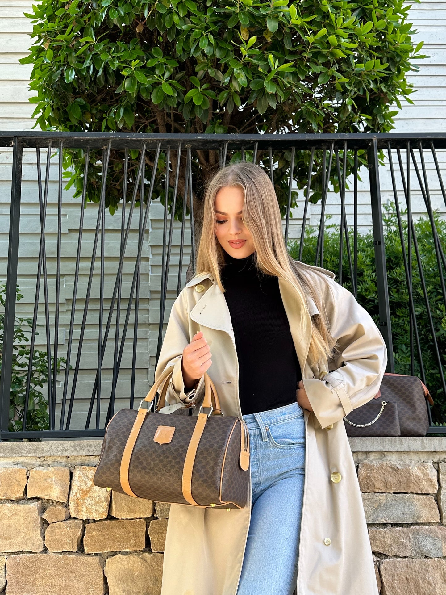 CELINE sac Boston toile Macadam