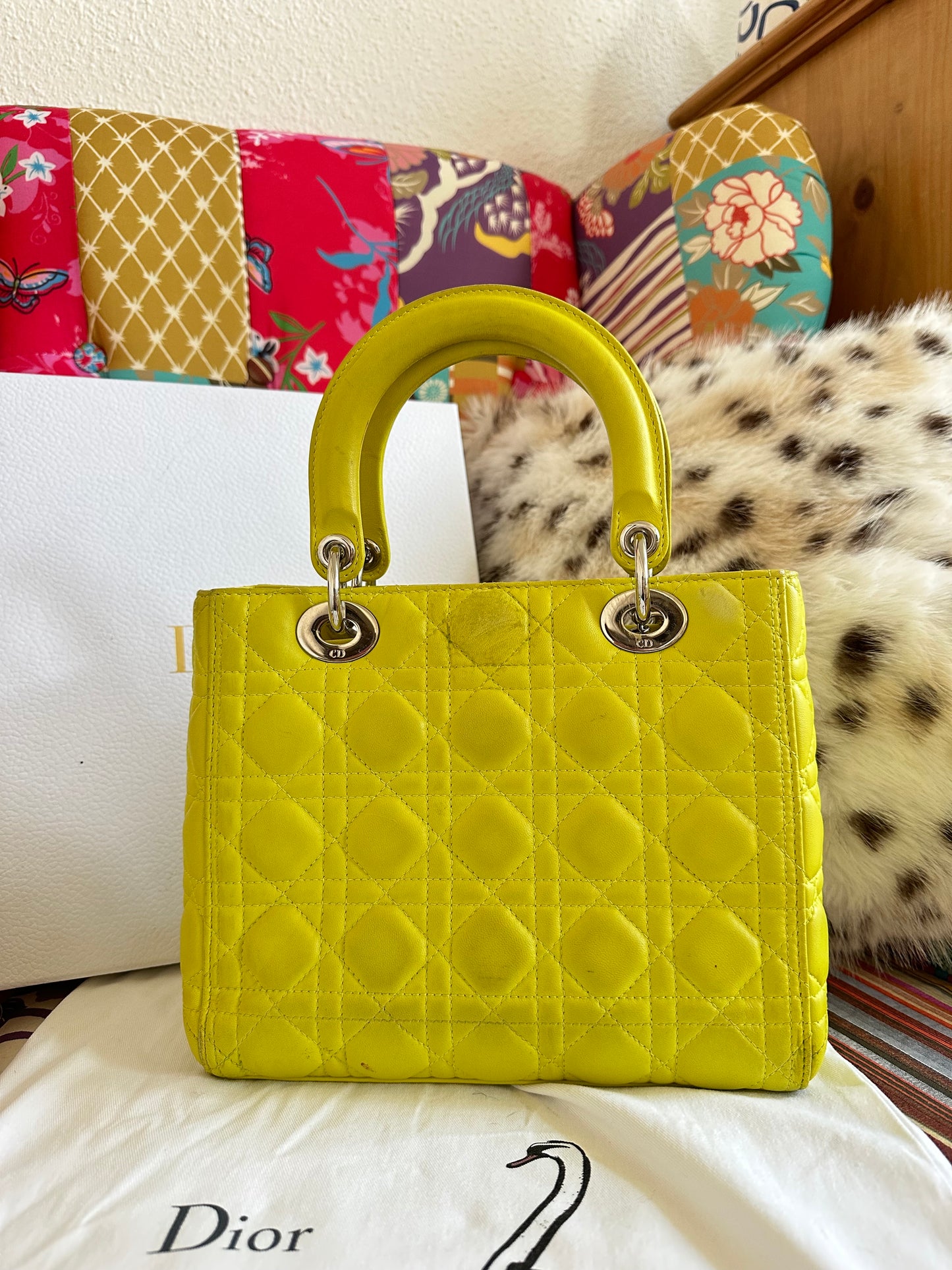 Dior - Lady Dior Medium cuir jaune anis