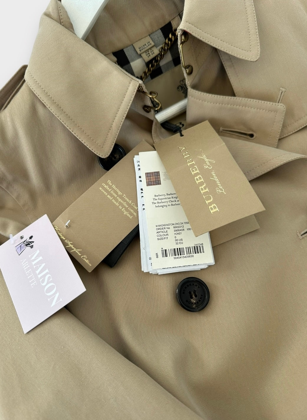 Burberry Trench-coat modèle “ the Kensington ” Honey long heritage| T.XS