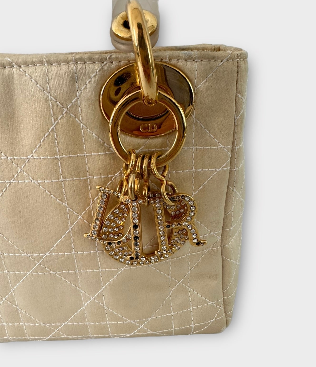 Sac mini Lady Dior en soie beige