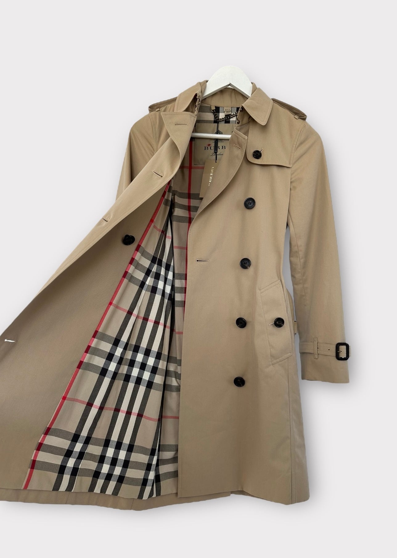 Burberry Trench-coat modèle “ the Kensington ” Honey long heritage| T.XS