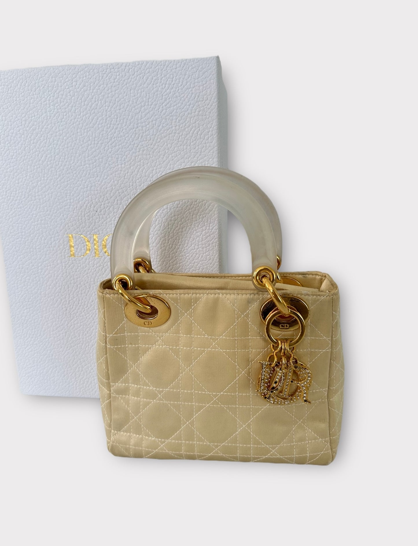 Sac mini Lady Dior en soie beige